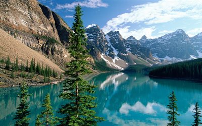 las montañas, las laderas, moraine lake, parque nacional de banff, canadá, lago moraine