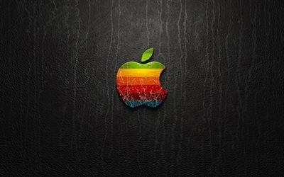leather background, logo, apple imac, creative