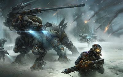 los soldados, invierno, robots de guerra