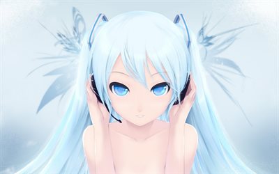 vocaloid, hatsune miku, blue hair, headphones, miku hatsune