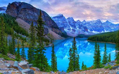 Evet, göl, dağlar, Gece manzara, Kanada, Evet lake