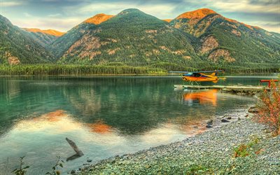 l'alaska, en colombie-britannique, le plan, le lac, les montagnes de la colombie-britannique, coucher de soleil, pierce, alaska