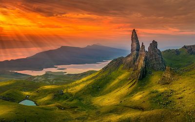 montañas, isla de skye, escocia, puesta de sol