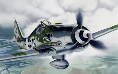 フォッケウルフfw-190d-9, 飛行, ポーカー, 戦闘機, ww2, ドイツ空軍