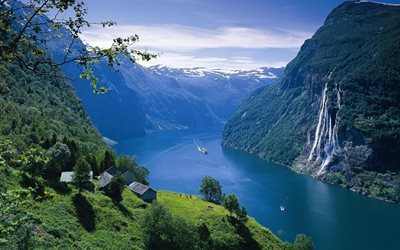 norway, fjords, norwegian fjords, mountains, ship
