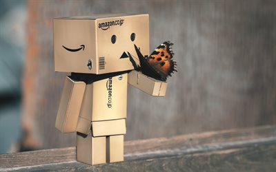 danbo, butterfly, cardboard robot