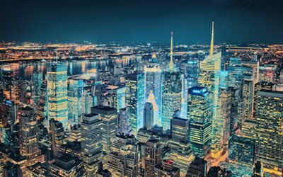 nueva york, noche, luces, estados unidos, de los rascacielos