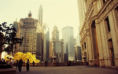chicago, gratte-ciel, l'illinois, le printemps, états-unis