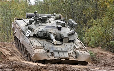 la suciedad, los tanques t-80ud, armadura, polígono