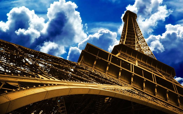 Fransa, paris, bulutlar, gökyüzü, Eyfel Kulesi