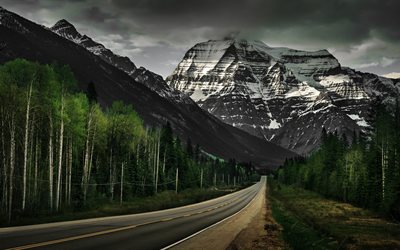 mount robson, canada, british columbia, summer, mountains, forest, road