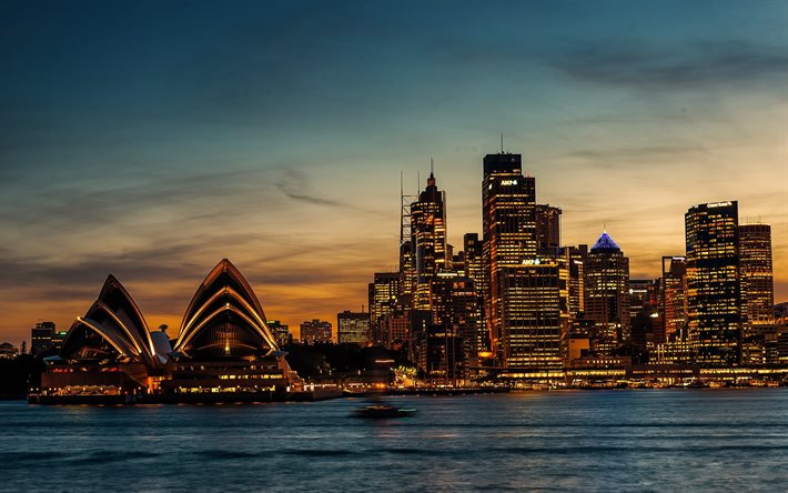 australia, sydney, panorama, la noche, la casa de la ópera
