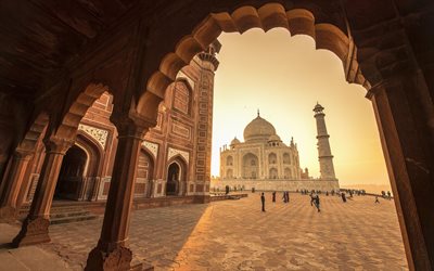 el mausoleo, el arco, la mezquita, el taj mahal, en agra, la india, india