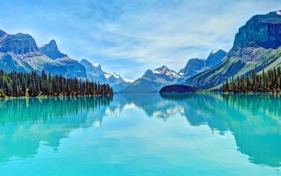 maligne झील, कनाडा, अल्बर्टा, अलबर्टा, गर्मी, झील मालिन, पहाड़ों