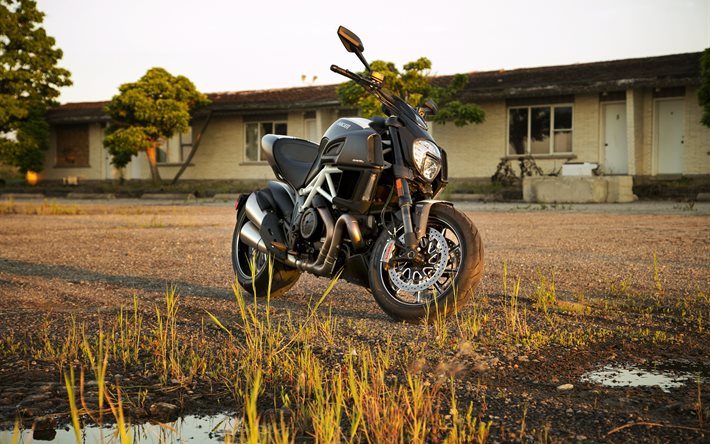 ducati, 2015, diavel carbon, the bike, sunset