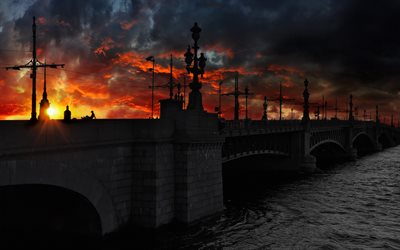 el puente, puesta de sol, pt petersburgo, rusia