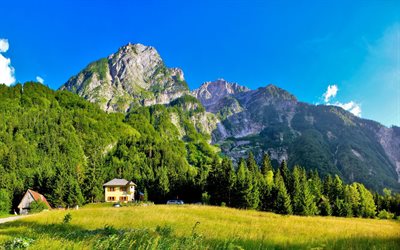 as encostas, alpes, montanhas, bovec, eslovênia