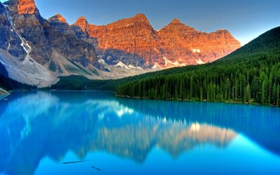 banff राष्ट्रीय उद्यान कनाडा, moraine झील, पहाड़ों, सूर्यास्त, झील moraine