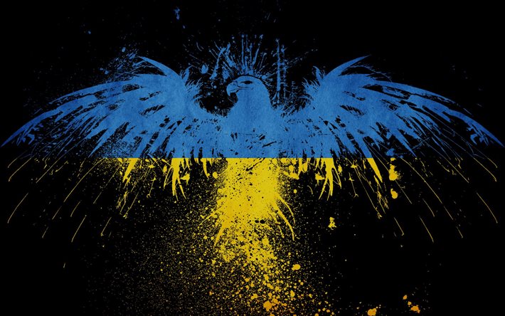 die flagge der ukraine, vogel, grunge