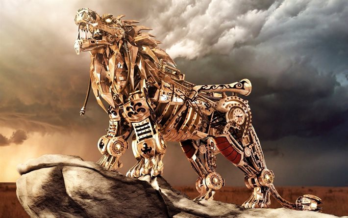 mechanical lion, fantasy