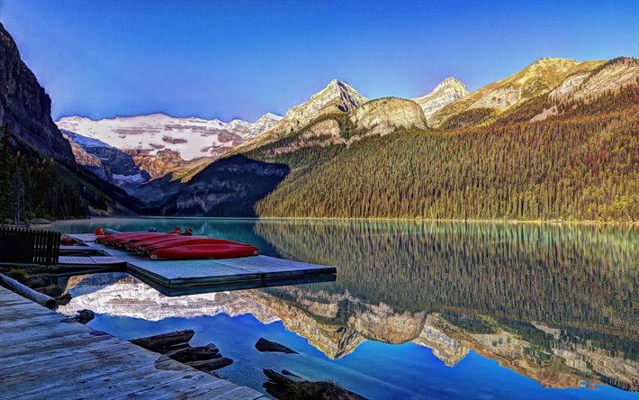 national park, mountains, banff, lake louise, canada, pier