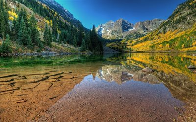 적갈색 호수, 미국, 콜로라도, 산, lake 적갈색, 여름