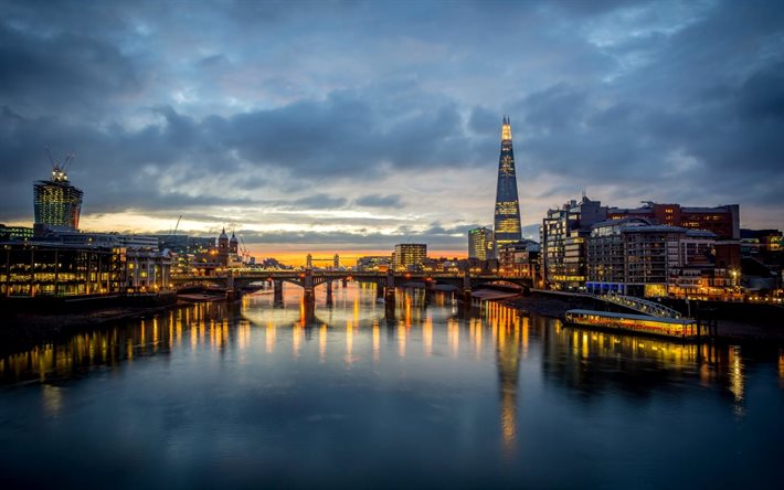 uk, england, southwark bridge, london, evening landscape, great britain