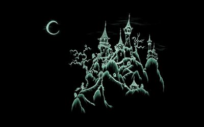 night, castle, ghosts, black background