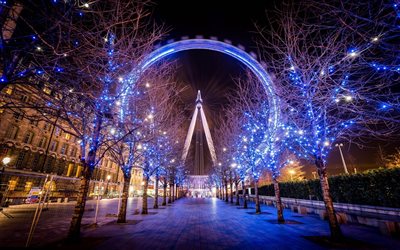 night, the ferris wheel, london, england