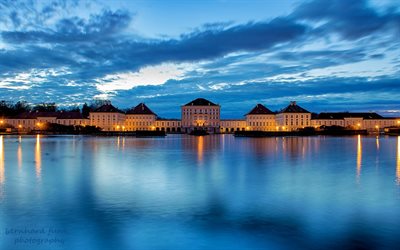 bayern, münchen, nymphenburg palats, natt, tyskland