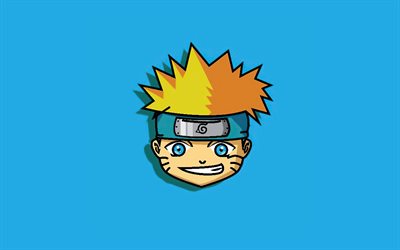 4k, Uzumaki Naruto, minimalism, blue backgrounds, Naruto characters, protagonist, Naruto, manga, Uzumaki Boruto, Naruto Uzumaki minimalism, samurai, Naruto Uzumaki
