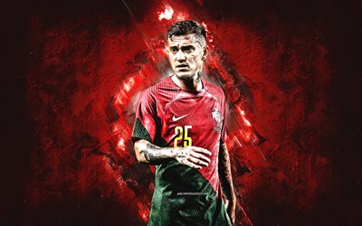 Otavio, Portugal national football team, portrait, Portuguese football player, red stone background, Portugal, football, Otavio Edmilson da Silva Monteiro