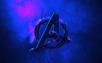 شعار avengers 3d, 4k, cyberpunk, خلاق, ابطال خارقين, شعار مجردة المنتقمون, فن الجرونج, شعار المنتقمون, عمل فني, المنتقمون
