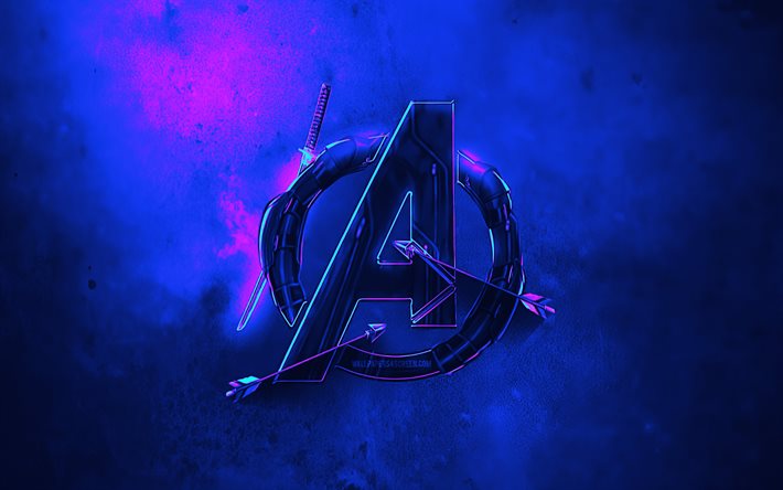 avengers 3d  logo, 4k, kyberpunk, luova, supersankareita, avengers abstrakti logo, grunge taidetta, avengers logo, taideteos, the avengers