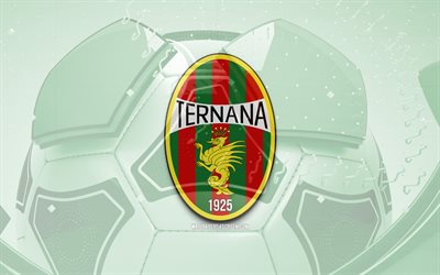Ternana FC glossy logo, 4K, green football background, Serie B, soccer, italian football club, Ternana FC 3D logo, Ternana FC emblem, Ternana FC, football, sports logo, Ternana Calcio