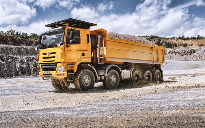 tatra fênix 10x10, caminhão basculante de mineração, euro 6, fênix tatra amarela, veículos de construção, caminhões, caminhões tchecos, tatra