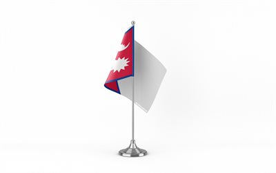 4k, nepal tischfahne, weißer hintergrund, nepal flagge, tischflagge von nepal, nepal flagge auf metallstab, flagge nepals, nationale symbole, nepal