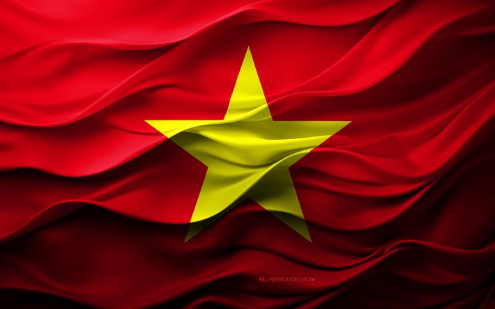 4k, vietnamflagg, asiatiska länder, 3d vietnam  flagga, asien, vietnamflagga, 3d  konsistens, vietnamdag, nationella symboler, 3d  konst, vietnam