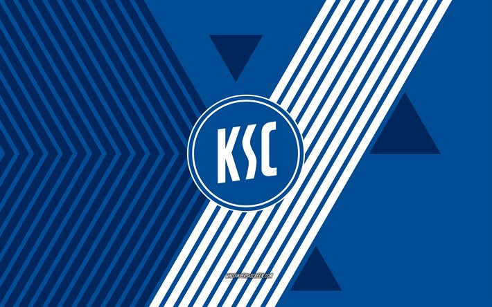 logotipo karlsruher sc, 4k, time de futebol alemão, fundo de linhas brancas azuis, karlsruher sc, bundesliga 2, alemanha, arte de linha, emblema karlsruher sc, futebol