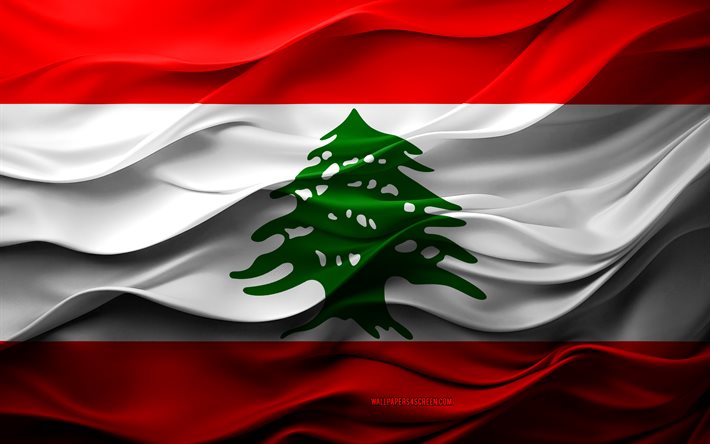 4k, libanonflagg, asiatiska länder, 3d libanon flagga, asien, libanonflagga, 3d  konsistens, libanondag, nationella symboler, 3d  konst, libanon