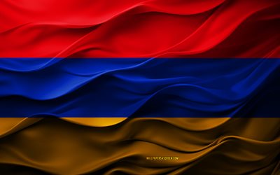 4k, armenias flagg, asiatiska länder, 3d armenien flagga, asien, armenien flagga, 3d  konsistens, armeniens dag, nationella symboler, 3d  konst, armenien
