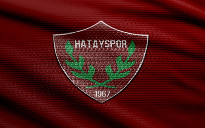 hatasporファブリックロゴ, 4k, 赤い布の背景, スーパーライグ, ボケ, サッカー, hataysporロゴ, フットボール, hataysporエンブレム, hataspor, トルコフットボールクラブ, hatayspor fc