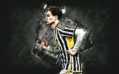 Kenan Yildiz, Juventus FC, Turkish football player, white stone background, Serie A, Italy, football