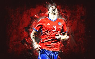 Guillermo Maripan, Chile national football team, Chilean football player, red stone background, Chile, football
