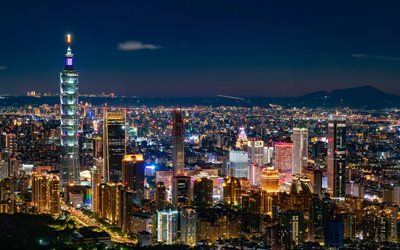 타이페이 101, 4k, 나이트 스케이프, 고층 빌딩, 대만 랜드 마크, 중심지, 타이페이, 대만, 중국, 아시아, 타이페이 도시 스펙, 타이페이 파노라마