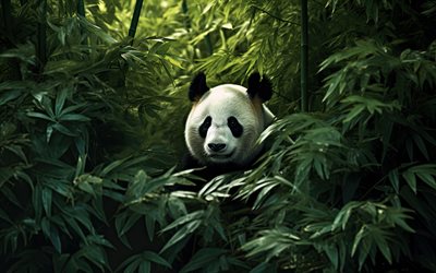 パンダ, 密林, 夕方, 日没, かわいい動物, 中国, アジア