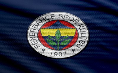 फेनरबैस फैब्रिक लोगो, 4k, नीले कपड़े की पृष्ठभूमि, सुपर लिग, bokeh, फुटबॉल, फेनरबैस लोगो, फ़ुटबॉल, फेनरबैस प्रतीक, फेनरबैश, तुर्की फुटबॉल क्लब, फेनरबाहे एफसी