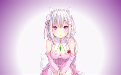 Emilia, 4k, karakterler, manga, ReZero