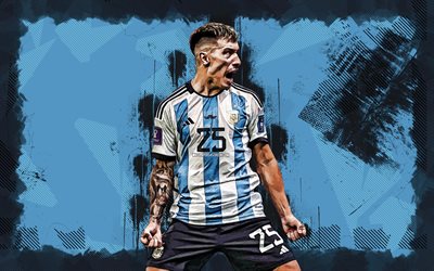 4k, リサンドロ・マルティネス, グランジアート, アルゼンチンナショナルフットボールチーム, サッカー, サッカー選手, 青いグランジの背景, アルゼンチンのフットボールチーム, リサンドロ・マルティネス4k