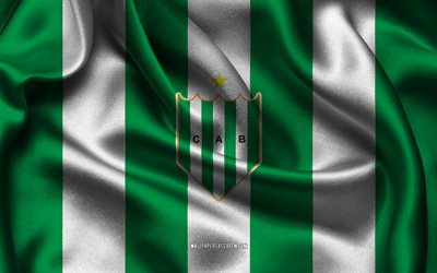4k, caバンフィールドのロゴ, 緑の白い絹の布, アルゼンチンのフットボールチーム, caバンフィールドエンブレム, アルゼンチンプリメラ部門, caバンフィールド, アルゼンチン, フットボール, caバンフィールドフラグ, サッカー, バンフィールドfc
